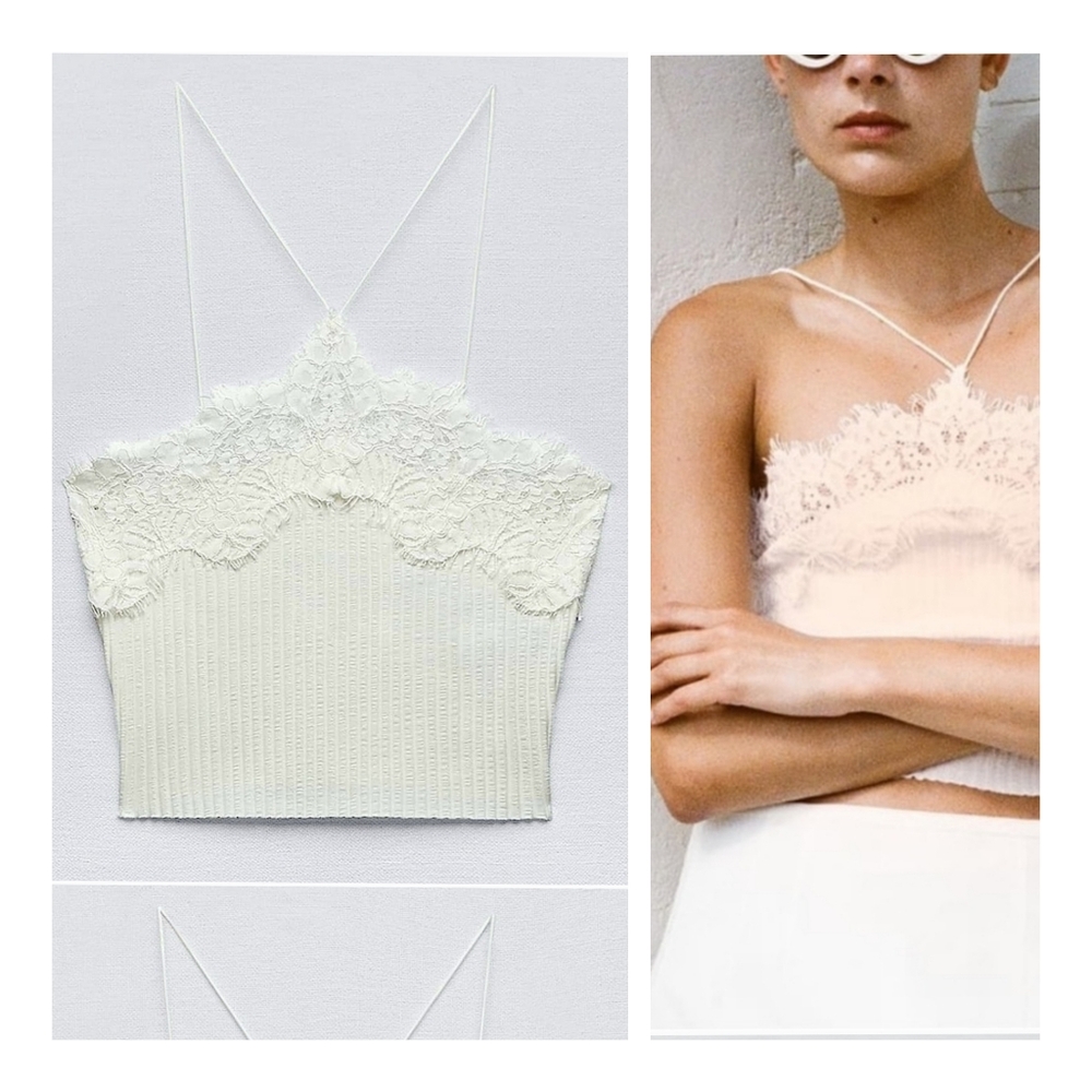 Zara Ribbed Crop Top | White | Size Small